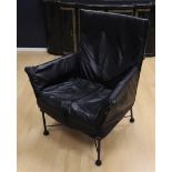 A black leather Montis Charly armchair, design: Gerard van den Berg (light wear).