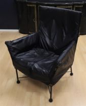 A black leather Montis Charly armchair, design: Gerard van den Berg (light wear).