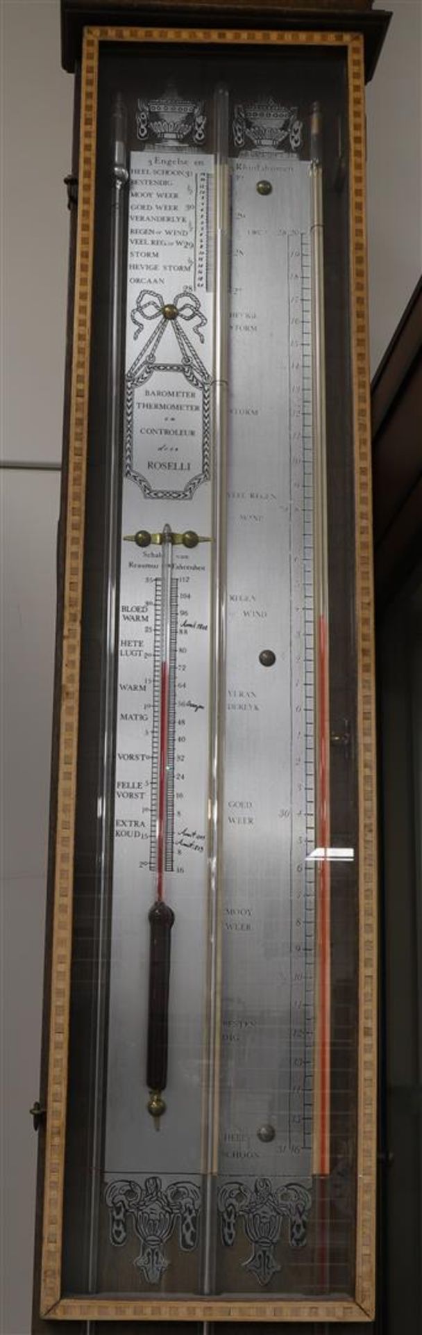 A counter mercury barometer in walnut case, after an antique example, 20 century. Interrupted - Image 3 of 3