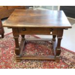 A rectangular pay table, 18th century. Oak wood, under the top a drawer with buttons as handles,