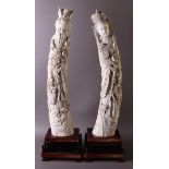 A carved ivory emperor and empress, China, Xuantong (1909-1911), h53 cm, 3227 grams, signed on the