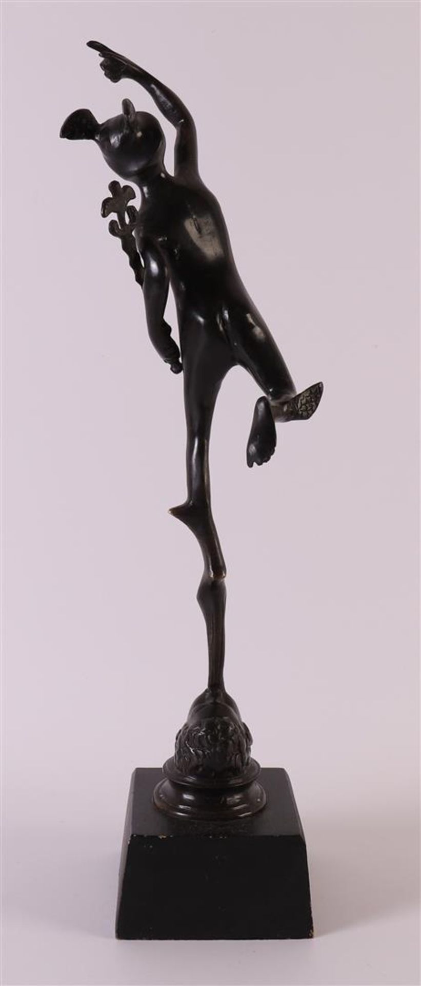 A dark patinated bronze Mercurius Hermes on natural stone base, after an antique example, 21st - Image 3 of 4