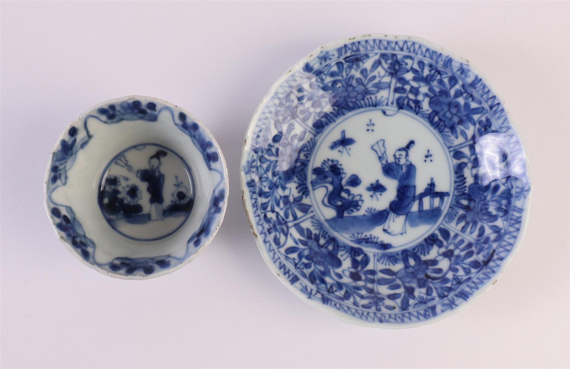 A lot of blue/white porcelain cups and saucers, China, Kangxi/Qianlong, 18th century, to. 13x. - Image 12 of 23