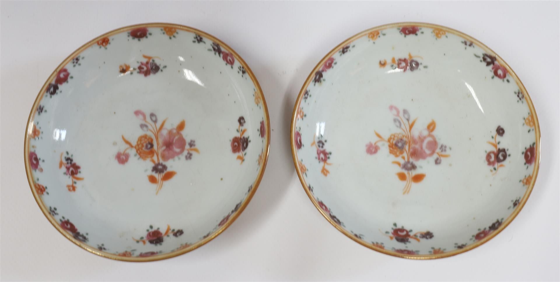 A series of porcelain famille rose cups and saucers on capucine ground, China, Qianlong, 18th - Image 2 of 17