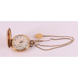 A men's vest pocket watch in 14 kt 585/1000 gold case and ditto gold watch chain with gold five