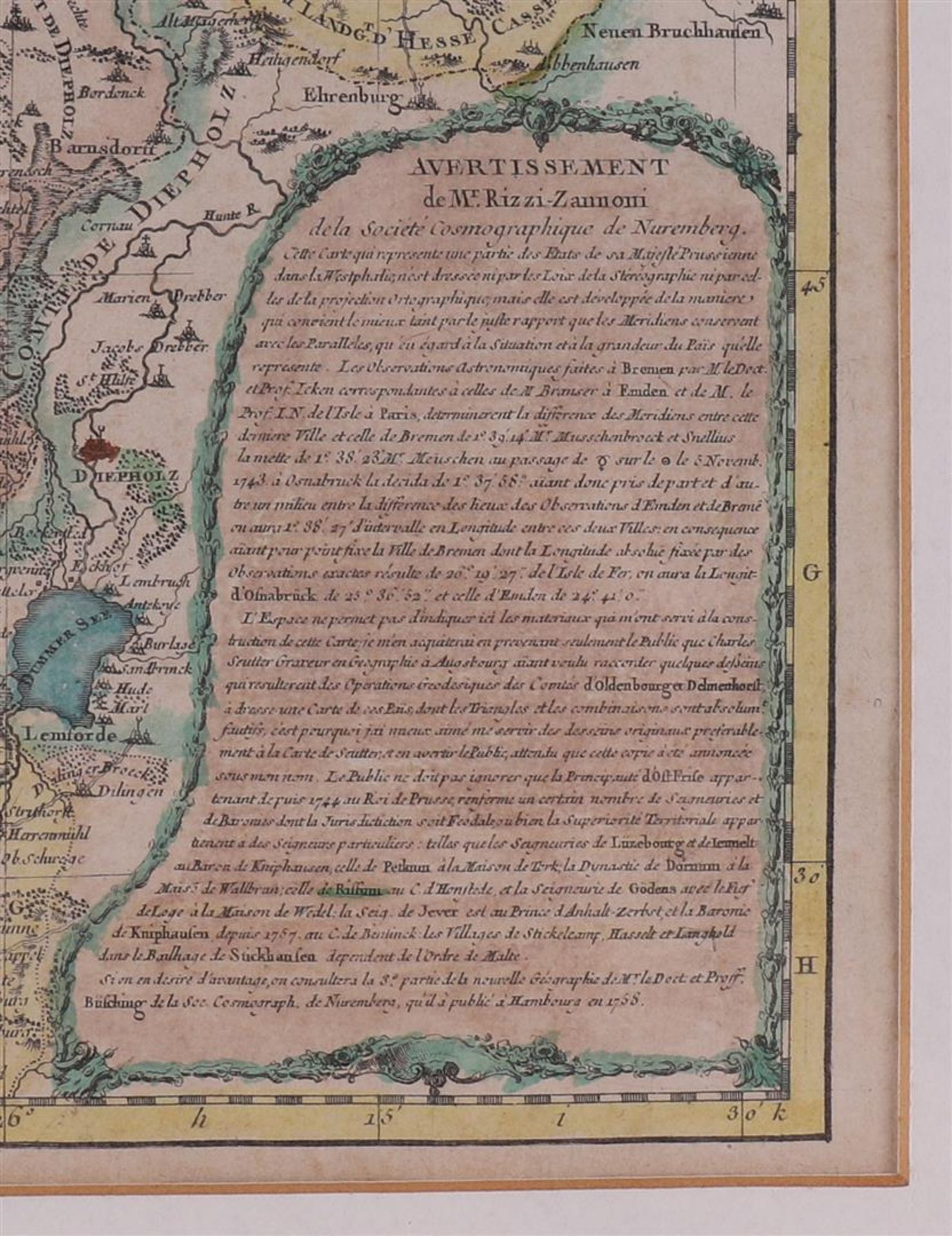 Topography. Map of Germany, avertissement by Mr. Rizzi Zannoni, 18th century, h 25 x w 38 cm. - Bild 3 aus 3