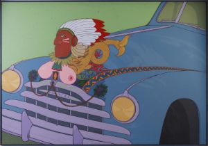 Dunlap, Bruce ''Caddilac emblem'', signed m.o. and '83, acrylic/canvas, h90 x w 130 cm.