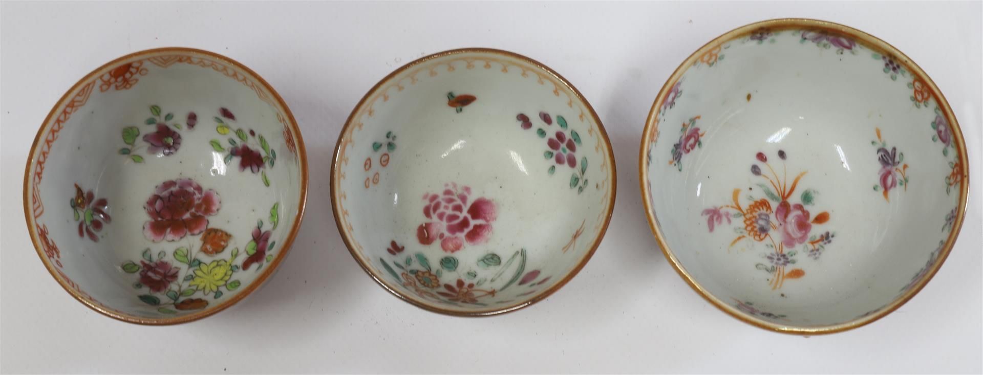 A series of porcelain famille rose cups and saucers on capucine ground, China, Qianlong, 18th - Image 13 of 17