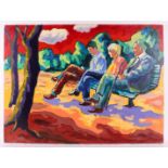 Zuidersma, Arie (Emmen 1925-Zuidlaren 2014) "Resting in the park", signed in full right, oil paint/