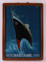 A rear glass 'verre églomisé' painting of the 1920s cruise ship 'Givlio Cesare', in a wooden