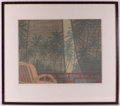 Bertholet, Ferrie (1952) "Japanese veranda", signed in full in pencil lower right, color