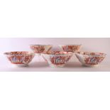 A set of five earthenware cupboard bowls, 19th century. Polychrome transfer Chinoise decor,