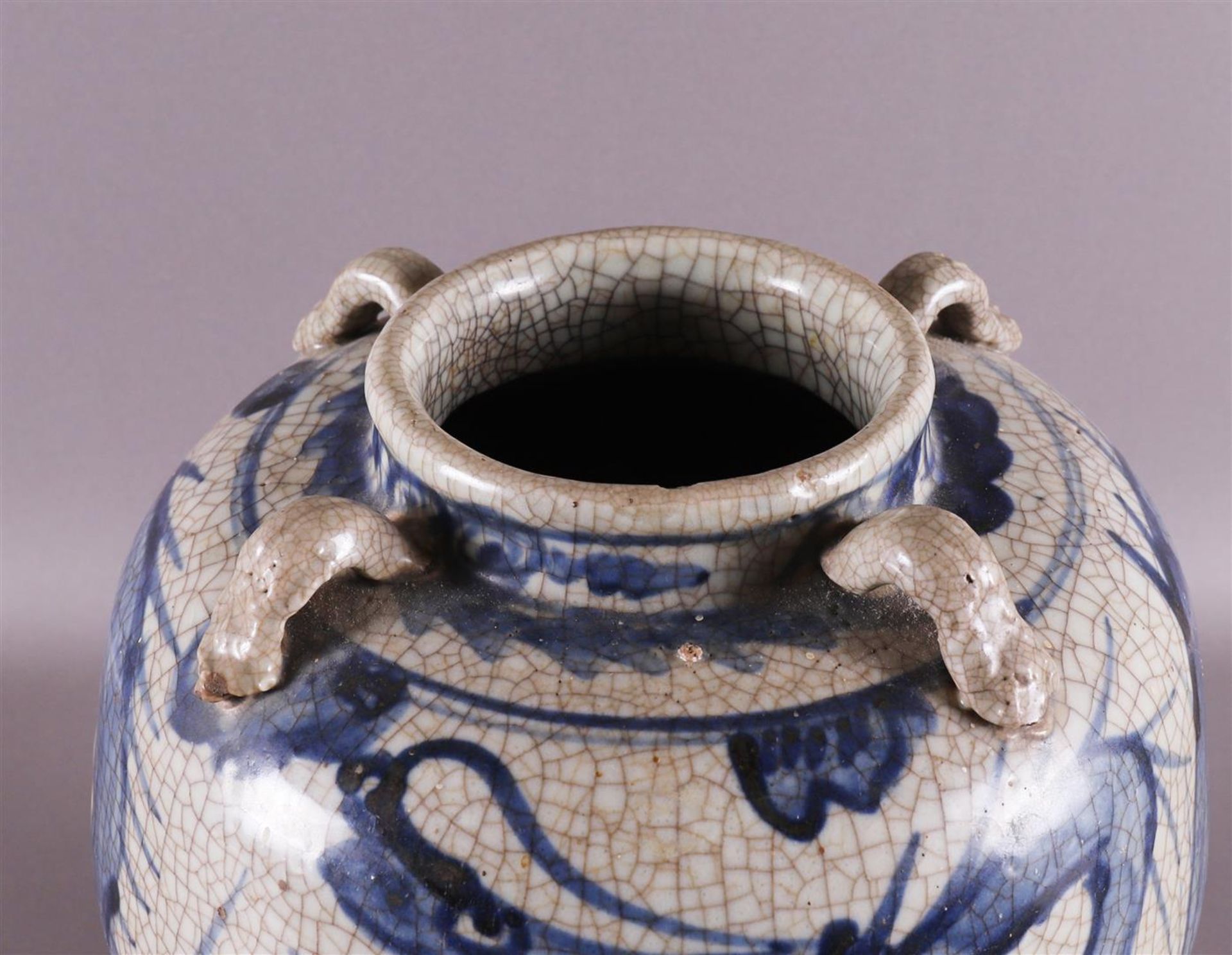 A baluster-shaped Swatow martavan, China, Ming, 16th century. Blue underglaze decor of dragon with - Image 7 of 9