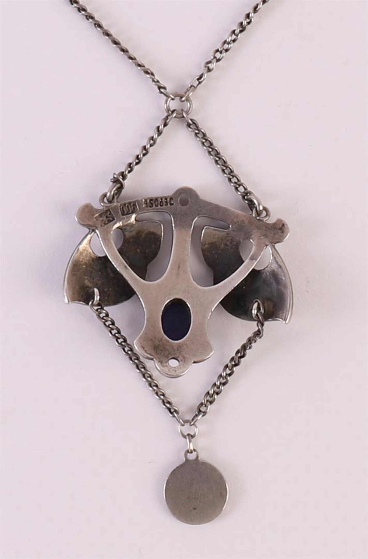 A 900/1000 silver Art Nouveau necklace with a cabochon cut blue stone made of glass paste. Company - Image 3 of 3