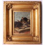 Ronner-Knip, Henriëtte (in the manner of) "Kitten with pencil and book", ca. 1900. Not signed, oil