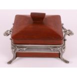 A rectangular mahogany cigarette or jewelry box in nickel-plated frame, probably Germany, late