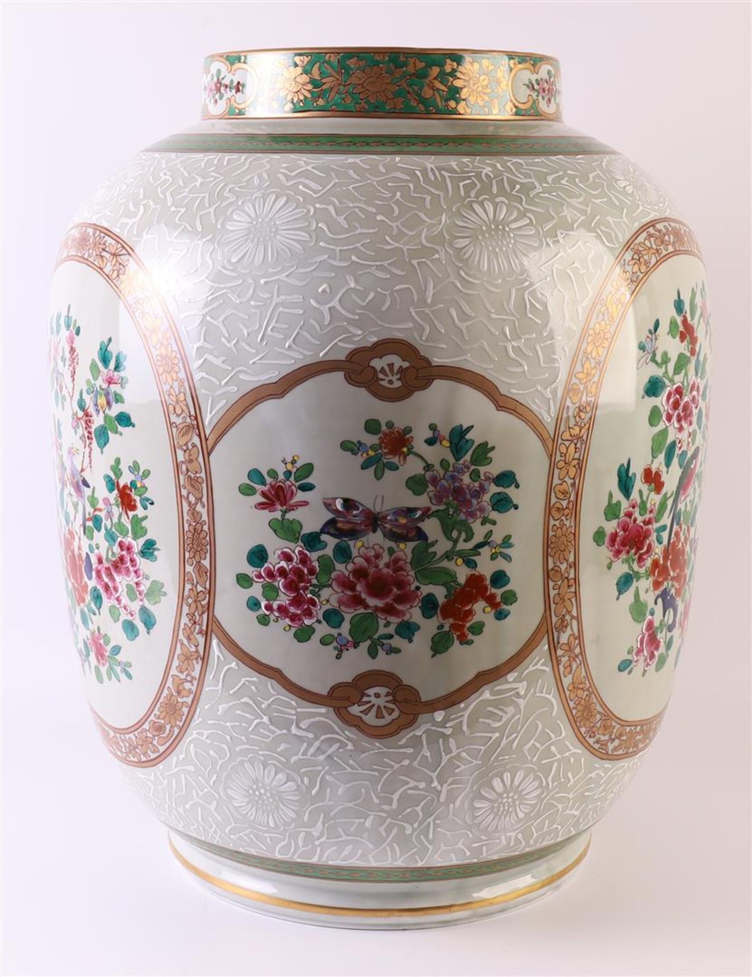 A porcelain lantern vase, France, Samon, 19th century. Polychrome decor of flora, birds and - Image 4 of 9