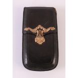 A brown leather cigar case with gold frame, 19th century, l 14.5 x w 8 cm.