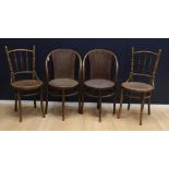 Four steamed beech wood Thonet chairs, Austria, Josef Hoffmann, early 20th century. The seats with