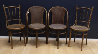 Four steamed beech wood Thonet chairs, Austria, Josef Hoffmann, early 20th century. The seats with