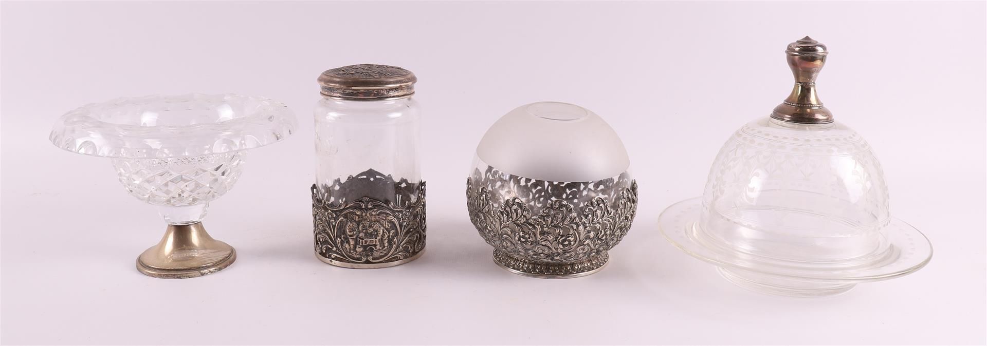 A lot of various glass with silver frames, including a butter dish, 19th century