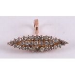 A 14 kt 585/1000 rose gold pointed oval pendant, set with many zirconias.