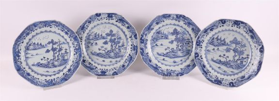 Four blue/white porcelain octagonal plates, China, Qianlong, 18th century