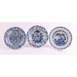 Three various blue/white porcelain porcelain plates, China, Qianlong, 18th centu