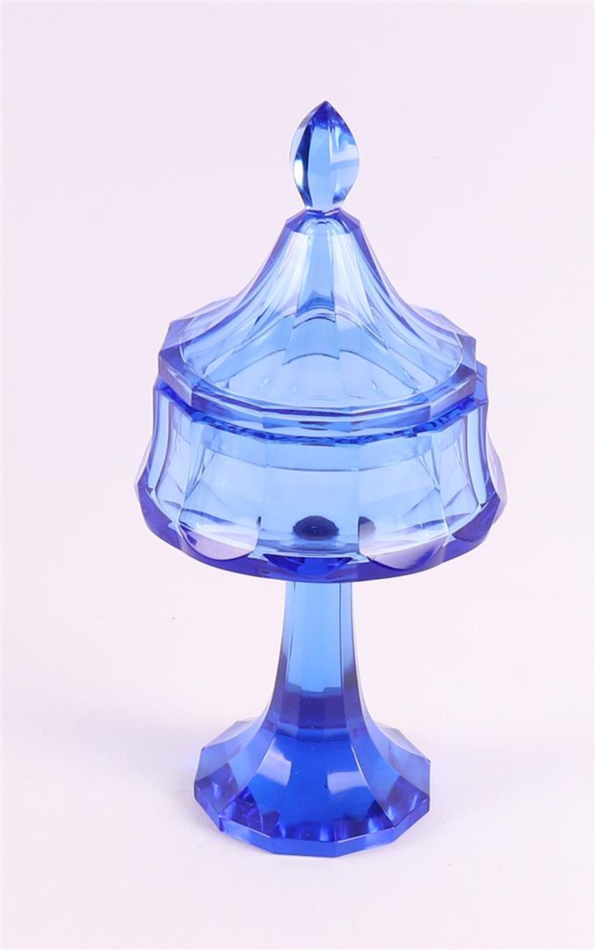 A blue glass faceted Art Deco lidded coupe on a high foot, Moser Karlsbad - Image 2 of 5