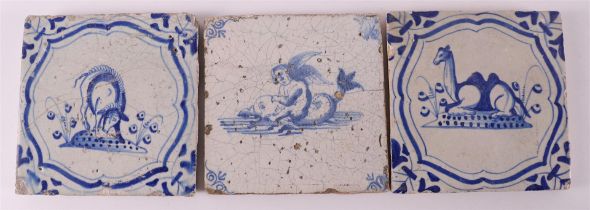 A blue/white tile with a decor of putti on a dolphin, Holland, 17th century