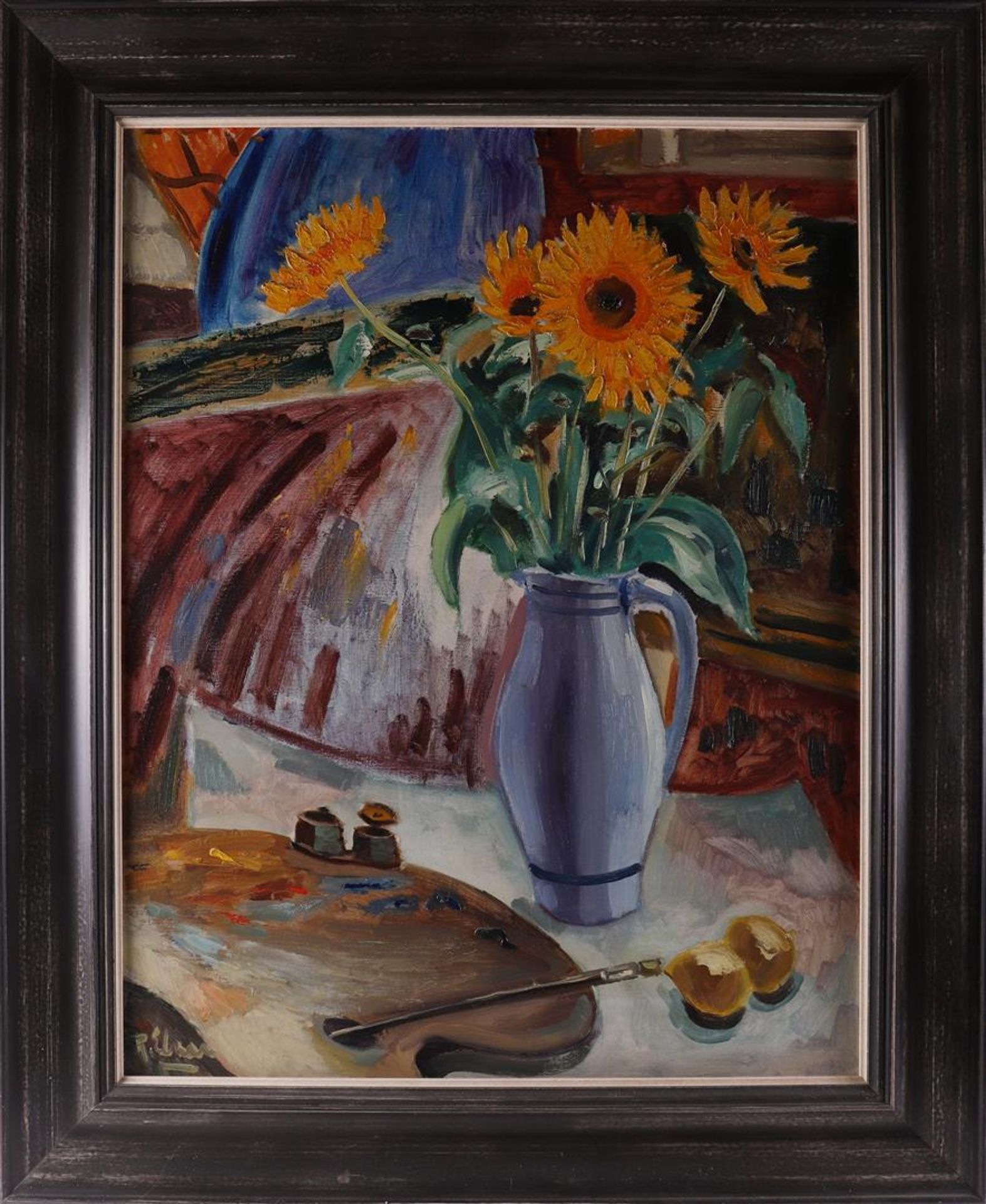Elzer, Ruurd (Sneek, 1915-1995) 'Still life with sunflowers',