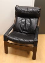 A Scandinavian black leather vintage design armchair, West Nova, Norway.