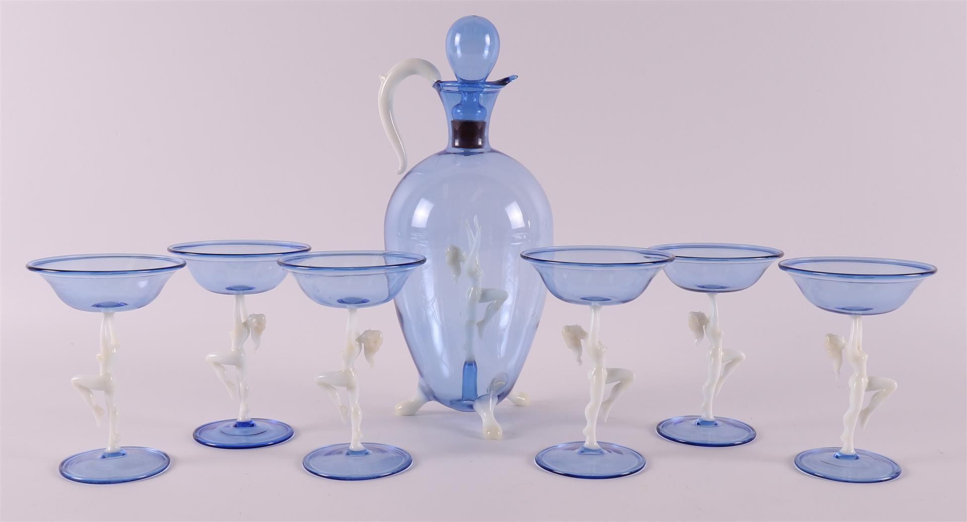 An Art Deco 'Lauscha Bimini' decanter with liqueur glasses, designed by Fritz La