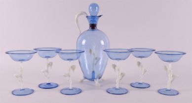An Art Deco 'Lauscha Bimini' decanter with liqueur glasses, designed by Fritz La