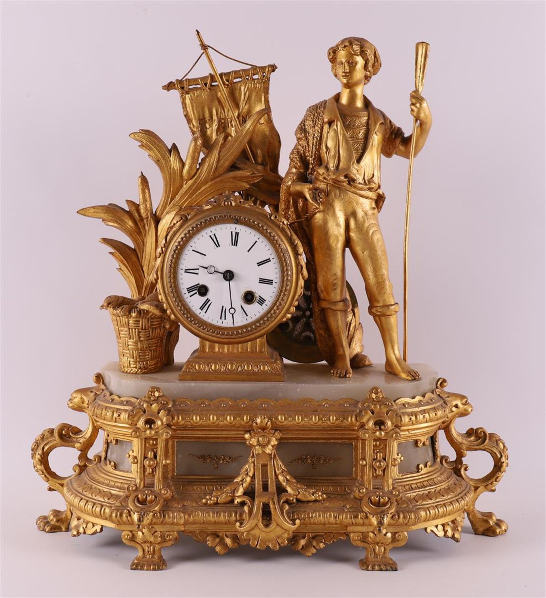 A bronzed white metal mantel clock, France, late 19th century.