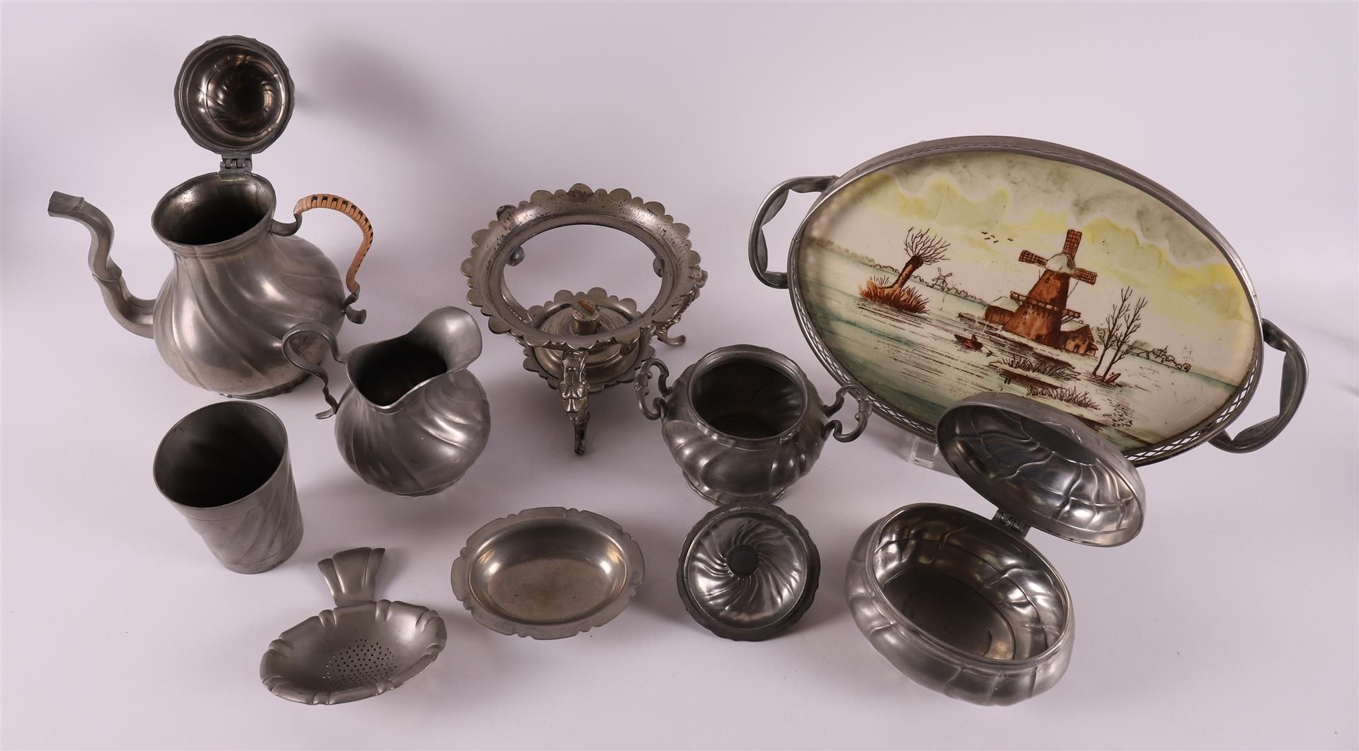 A plain pewter tea set + miscellaneous, 1st half of the 20th century - Image 2 of 13