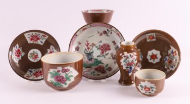 Various famille rose porcelain on capucine ground, so-called Batavia ware, China