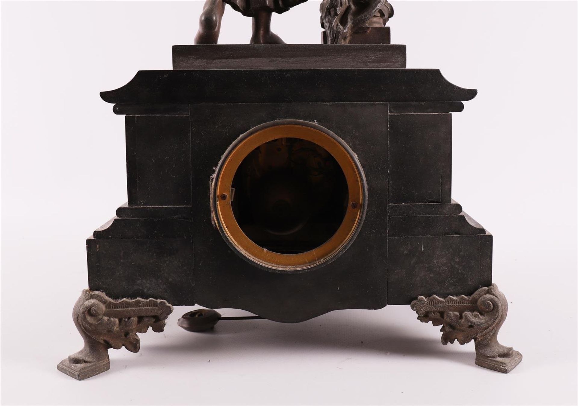 A mantel clock in black natural stone casing, France, ca. 1880. - Image 6 of 6