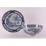 A blue/white porcelain dish, decor 'Cuckoo in the house', China, Qianlong