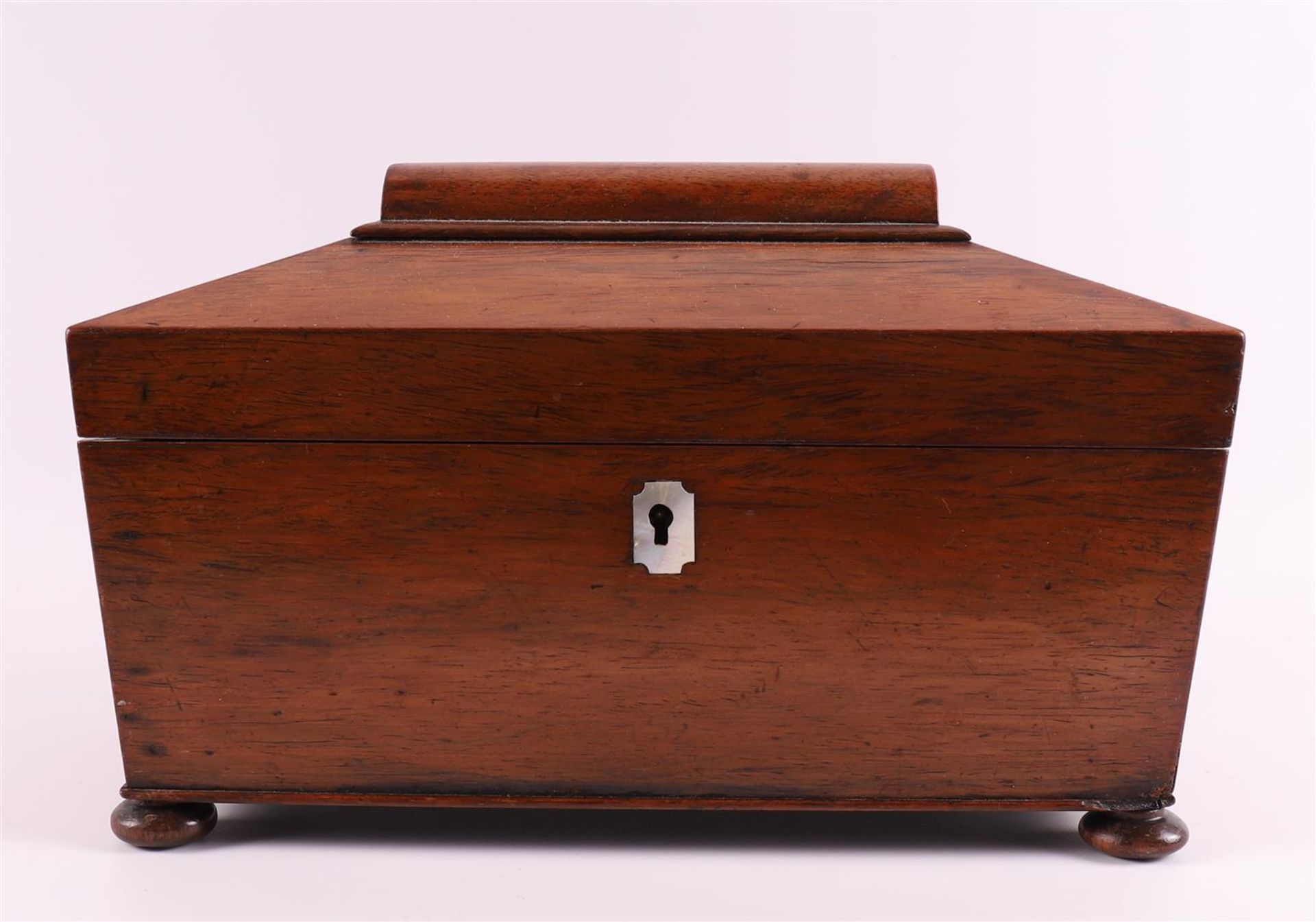 A mahogany Biedermeier tea chest, Holland, mid 19th century.