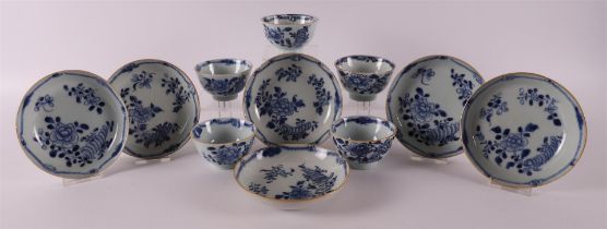 Six blue/white porcelain cups and saucers, China, Qianlong, 18th century.