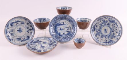 A lot of cups and saucers on capucine stock, so-called Batavia ware, China 18th 