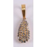 A 14 kt 585/1000 yellow gold drop-shaped pendant, set with many diamonds