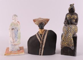 Three various polychrome ceramic figures, modern/contemporary, 20th century.