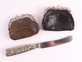 A knife with a silver handle and two wallets with silver handles, 19th century