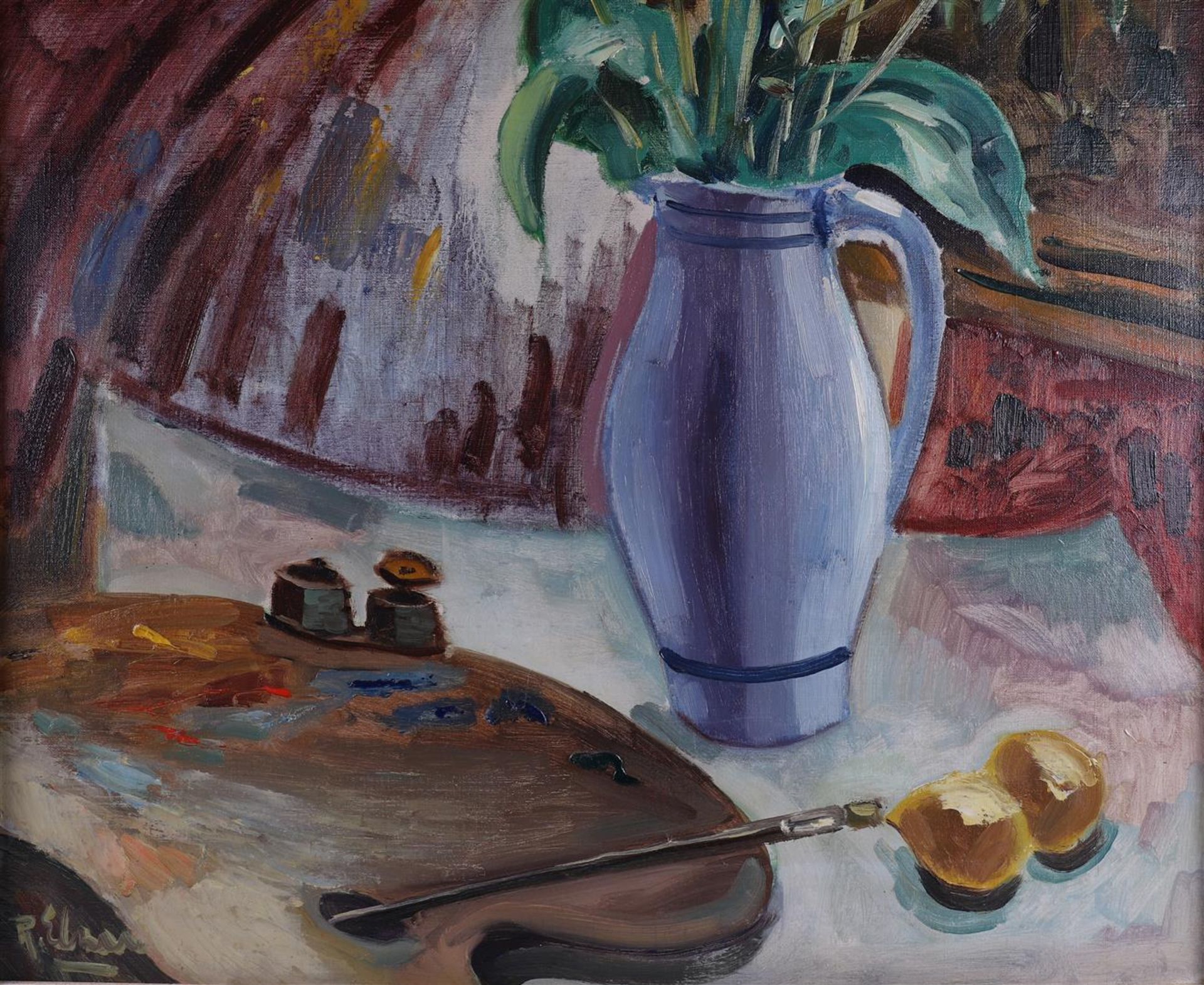 Elzer, Ruurd (Sneek, 1915-1995) 'Still life with sunflowers', - Image 5 of 5