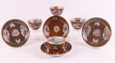 Four famille rose porcelain cups and saucers, Batavia porcelain, China, 18th cen