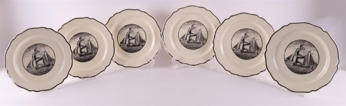 A series of six earthenware contoured plates, England, 18th century.