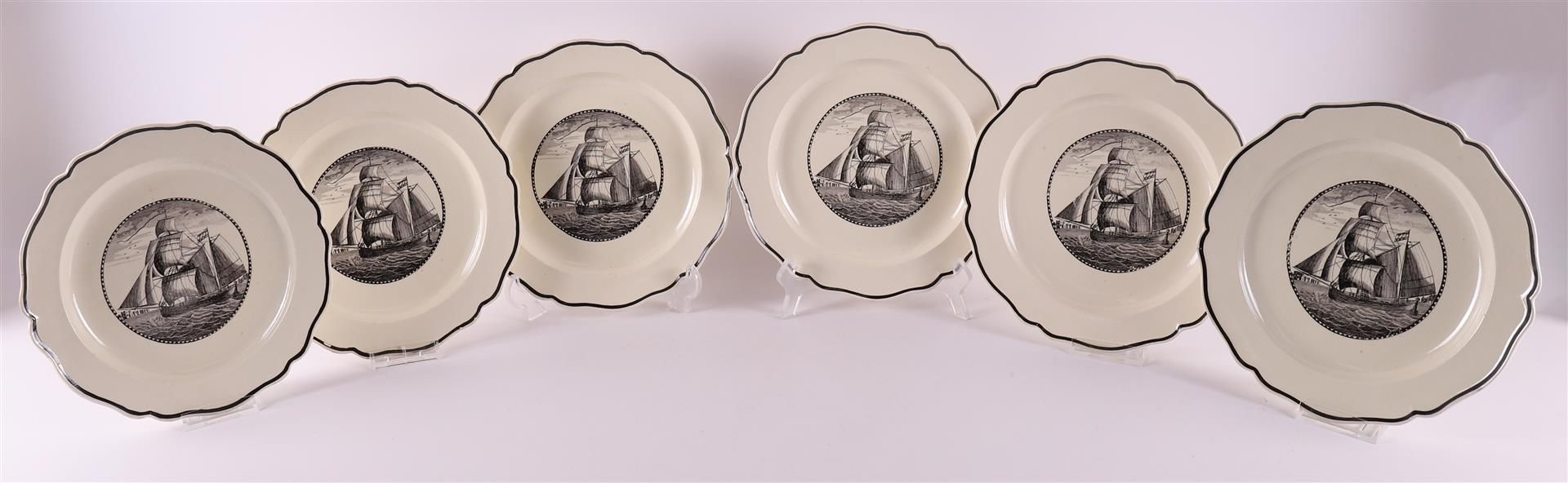 A series of six earthenware contoured plates, England, 18th century.