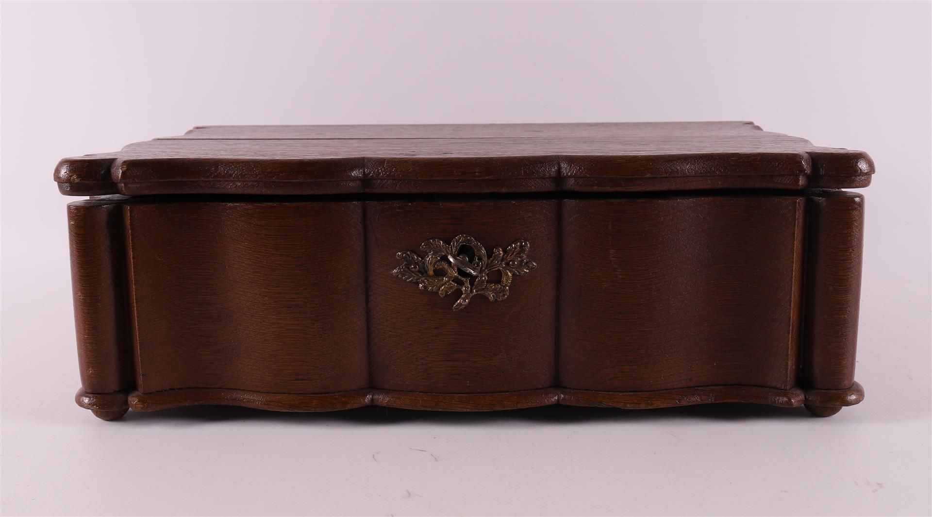 An organ-curved oak document box, 18th century. - Image 3 of 5